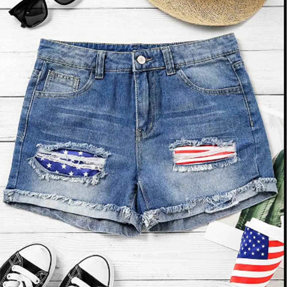 American Flag Printed Patch Denim Bottoms 4th of July Collection