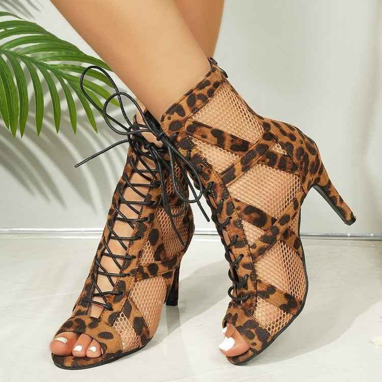 Mesh Leopard Print High Heels