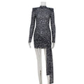 Women Clothing Mesh See through Leopard Print Lace up Waist Tight Sexy Dress