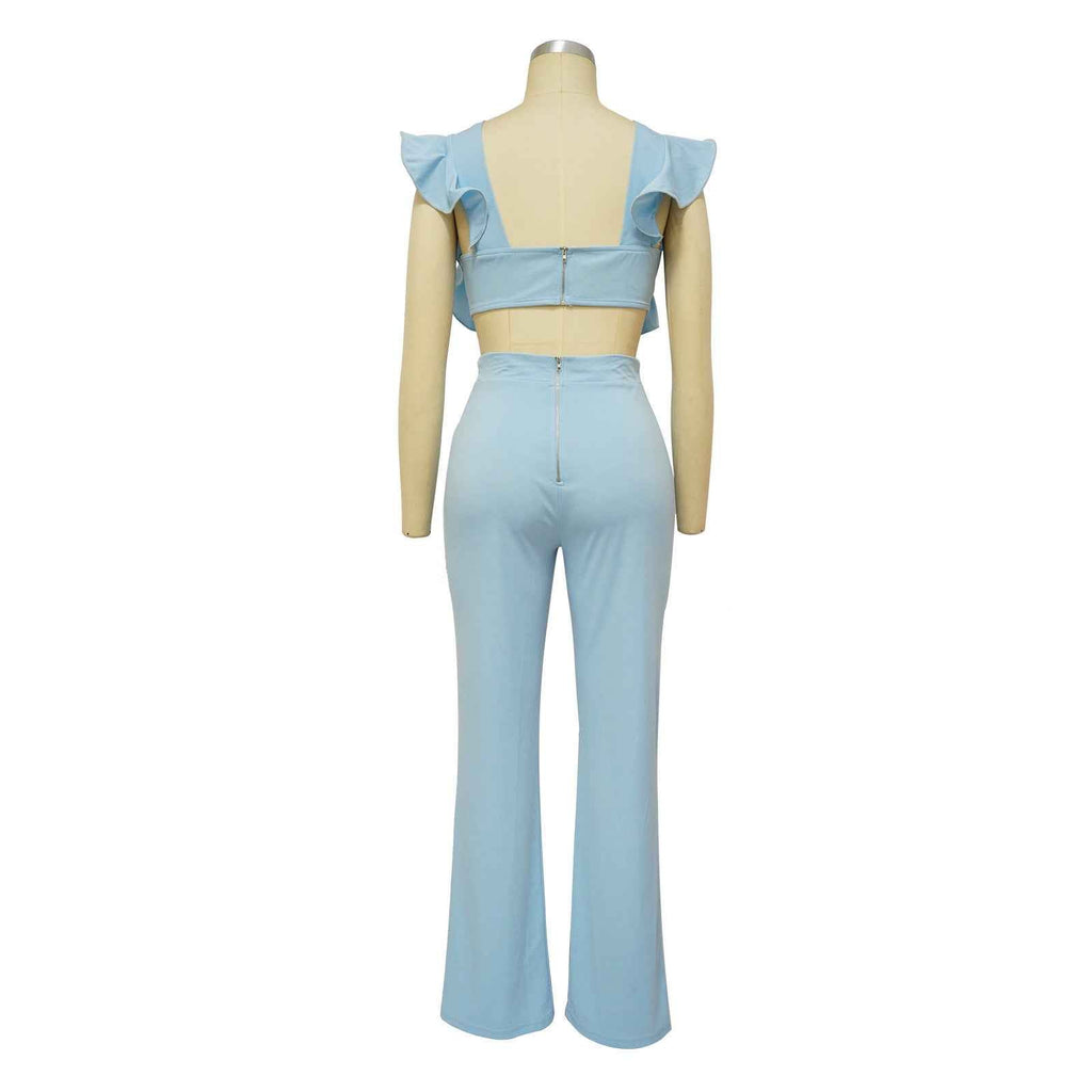 Ruffled Solid Color Jumpsuit