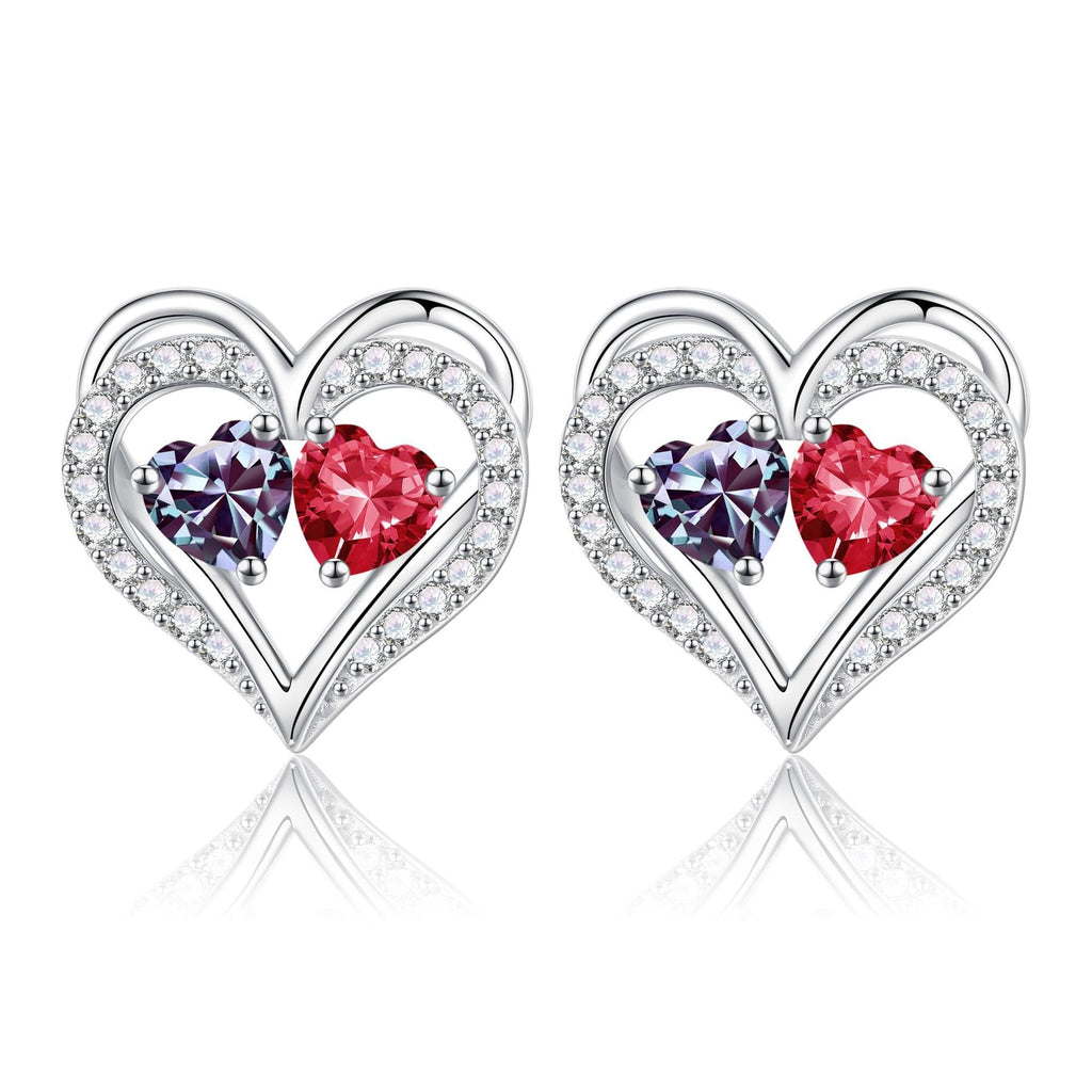 Sterling Silver Birthstone Heart Earrings