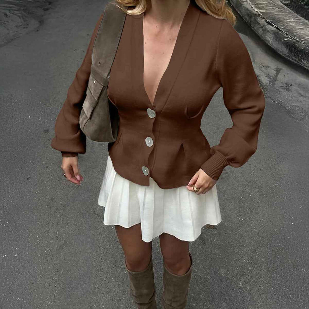 Elegant Button Long Sleeve Vest Sweater