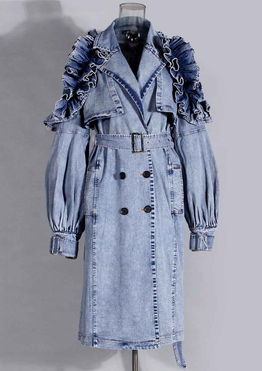 Denim Windbreaker Lotus Leaf Jacket