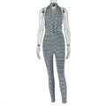 Striped Jumpsuit Swing Collar