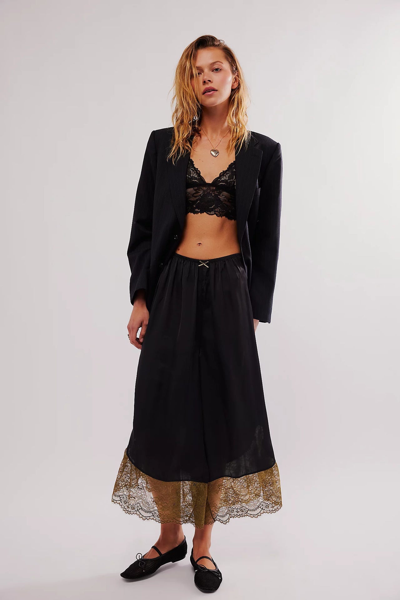 Lace Satin Stitching Loose Leggings Jeans