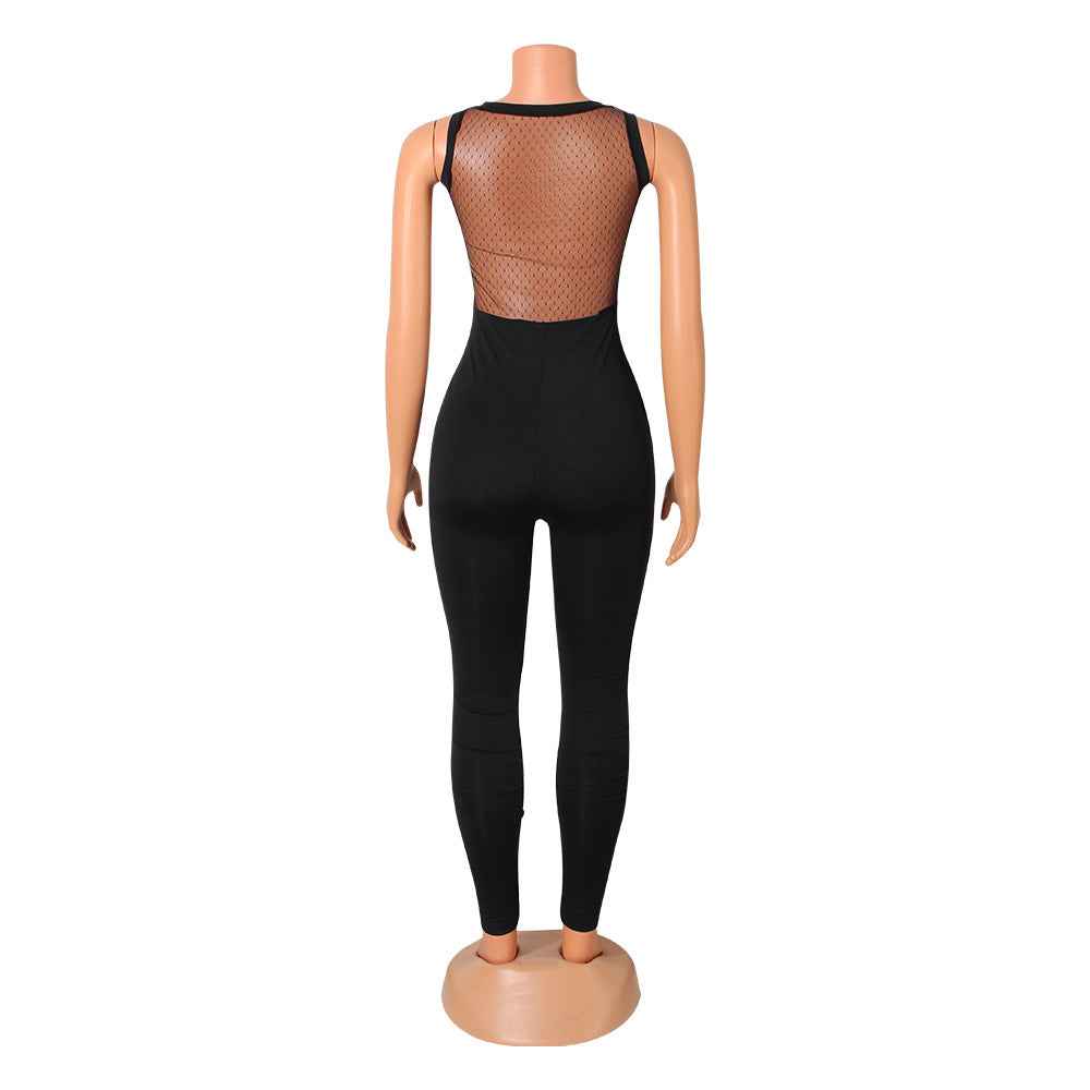 Sexy Mesh See through Stitching Jumpsuit
