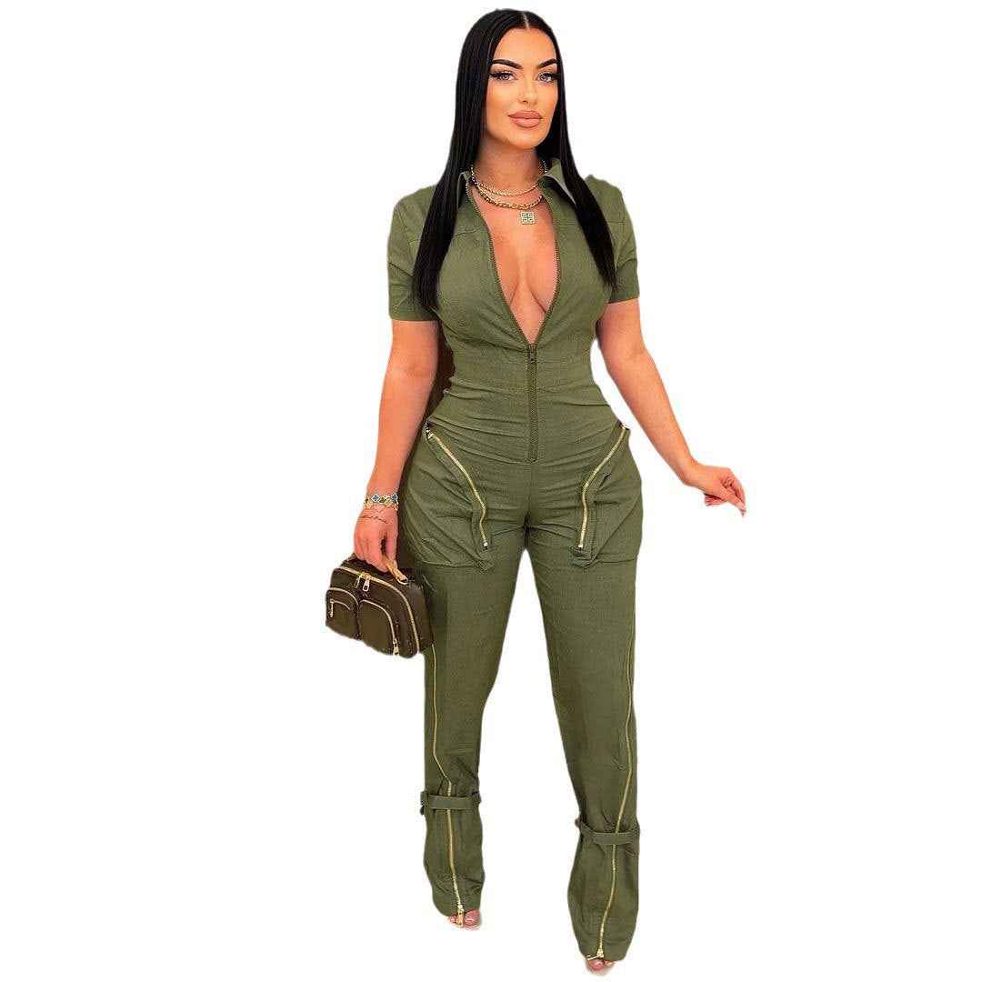 Sexy Summer Jumpsuit with Pocket and Zipper MUNSIEUR