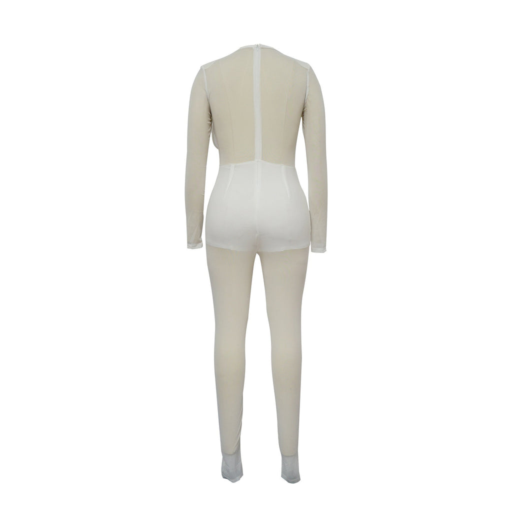 Solid Color Sexy See through Jumpsuit Women