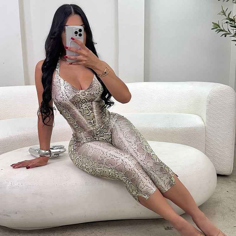 Snake Print Sling Slim Fit Jumpsuit