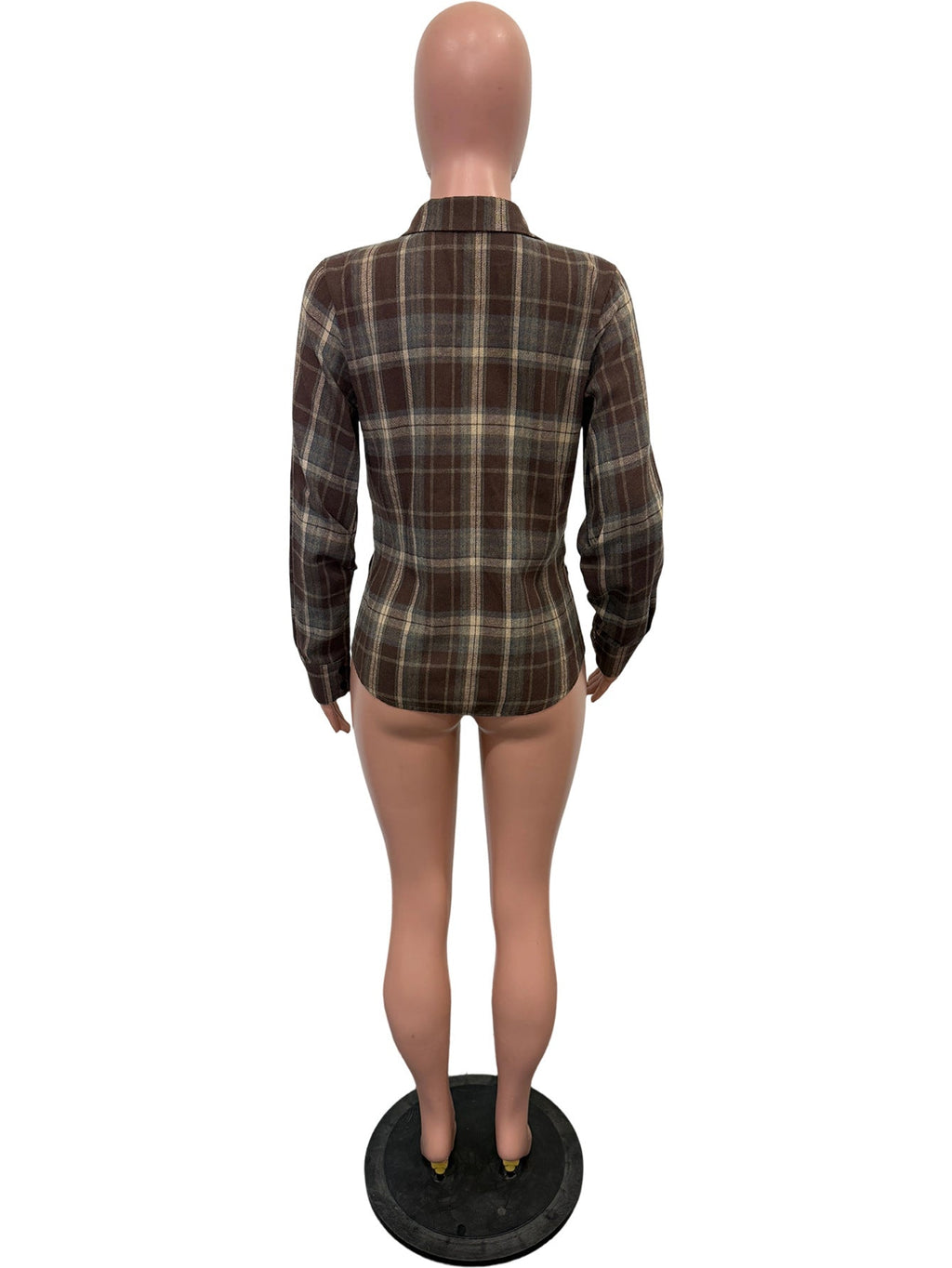 Plaid Long Sleeved Collared Blouse