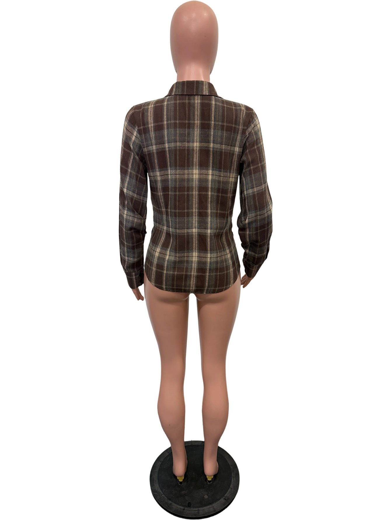 Plaid Long Sleeved Collared Blouse