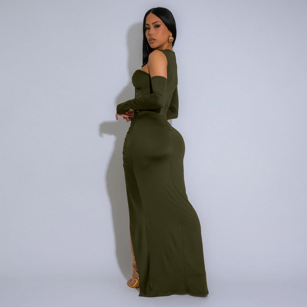 Black Tight Dress Sexy Hollow Out Cutout Split Dress Long