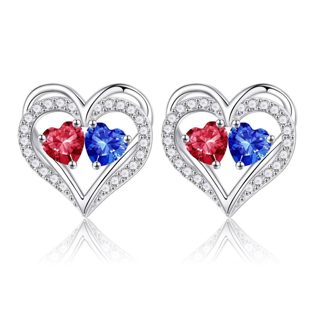 Sterling Silver Birthstone Heart Earrings