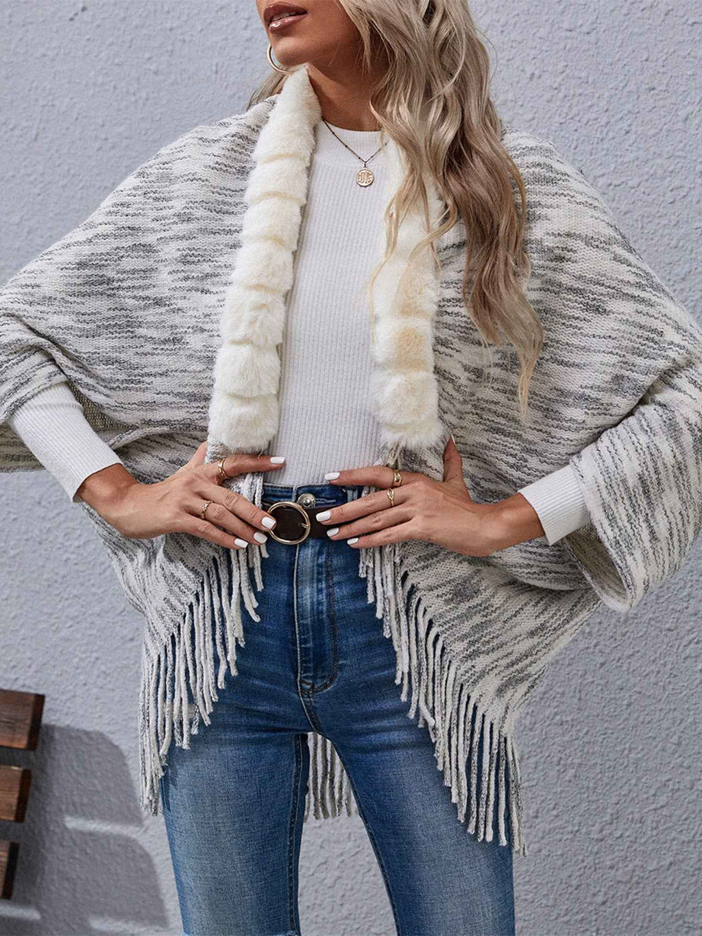 Fur Collar Fur Stitching Irregular Asymmetric Sweater