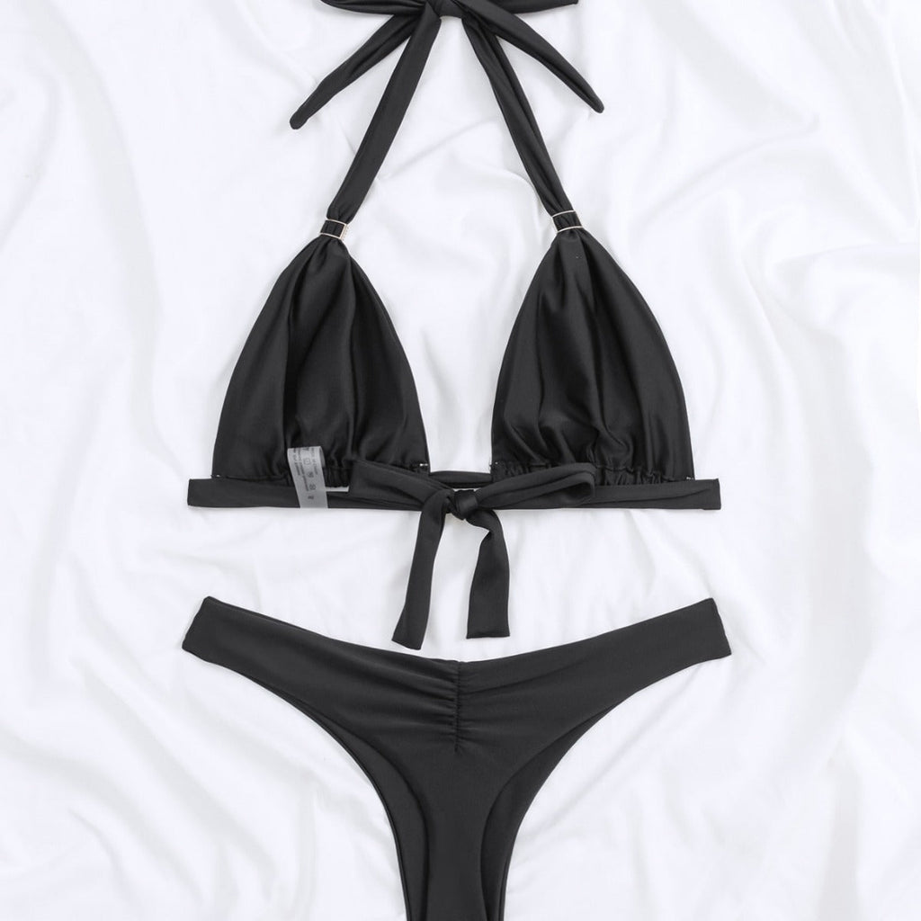 Bikini Solid Color Tied T Shaped Sexy Bikini Split Swimsuit Swimwear