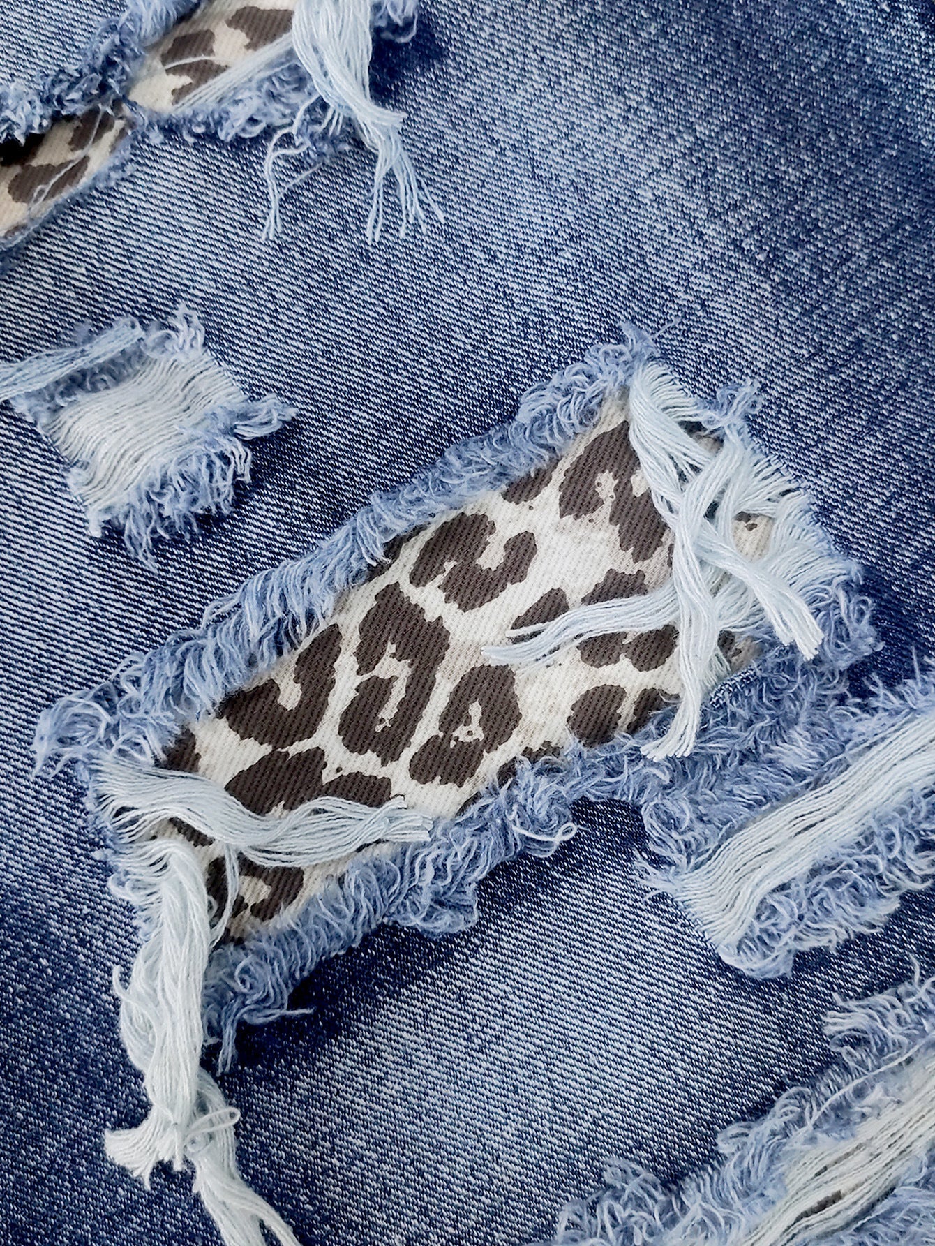 High Waist Jeans Leopard Patch Ripped Retro