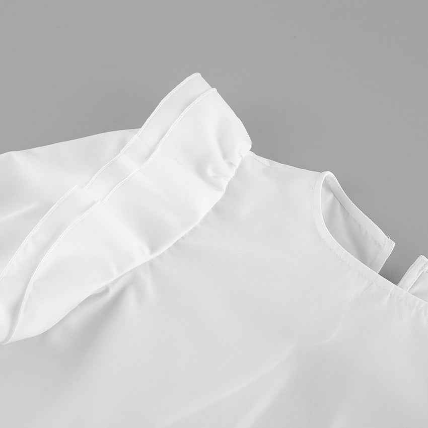 Gentle Polyester Cotton White Flying Sleeve Blouse