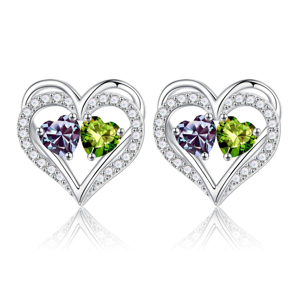 Sterling Silver Birthstone Heart Earrings