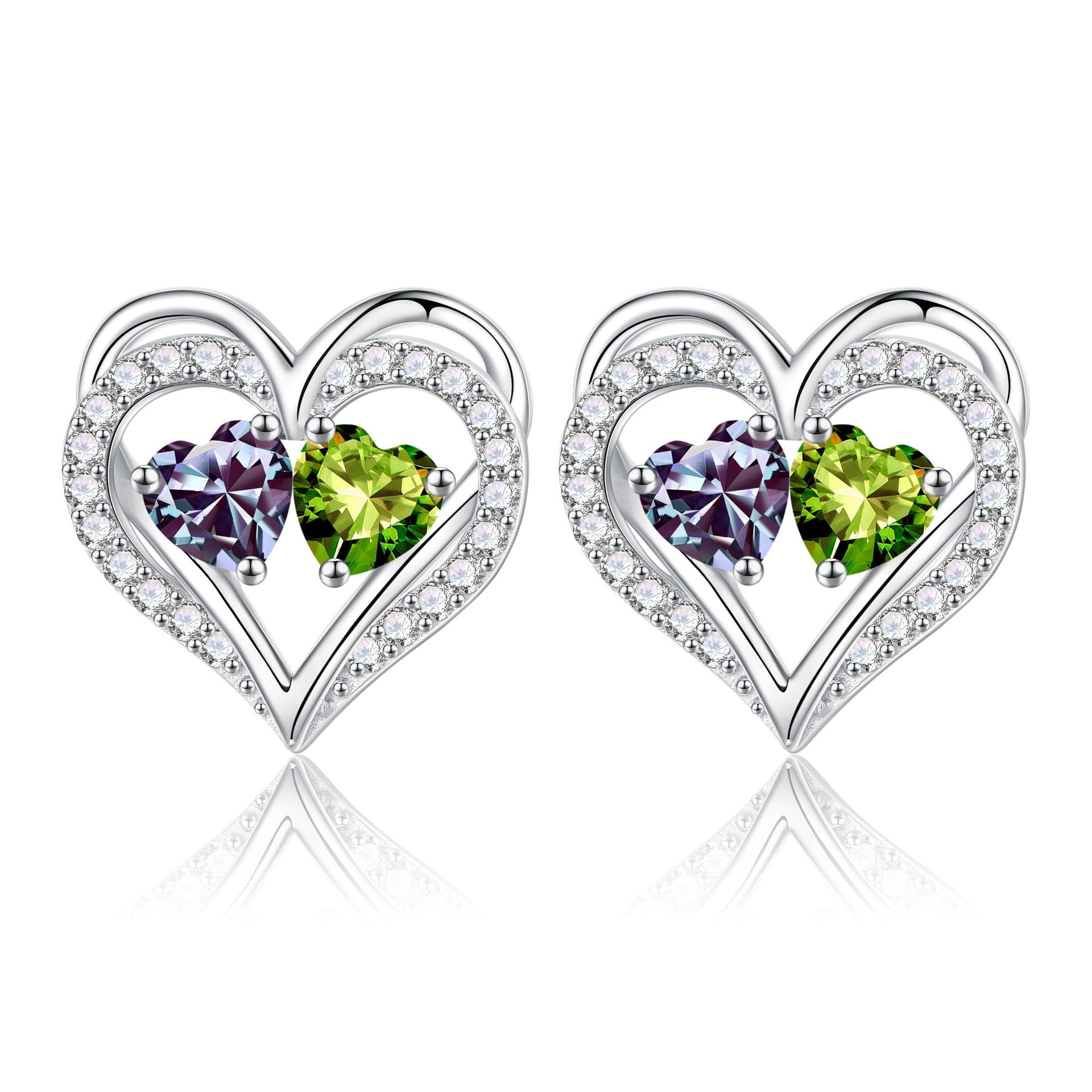 Sterling Silver Birthstone Heart Earrings