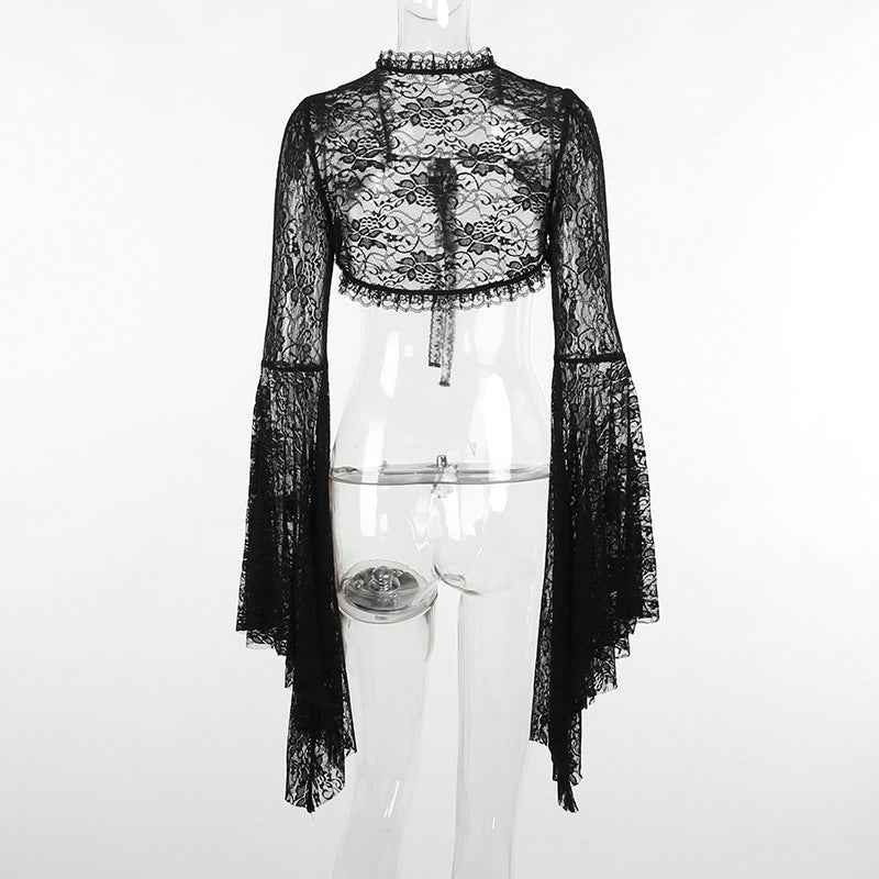 Gothic Classic Lace Flare Sleeve Blouse Y2K Rave