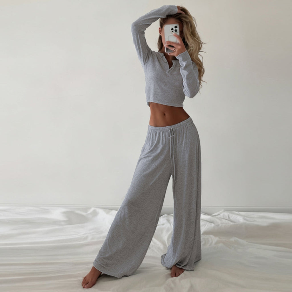 Sunken Top Drawstring Pajamas Set Solid Color Loose Two Piece Loungewear Set MUNSIEUR Essential