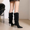 Stiletto Boots Women's Thin below the Knee Pointed Toe Pleated