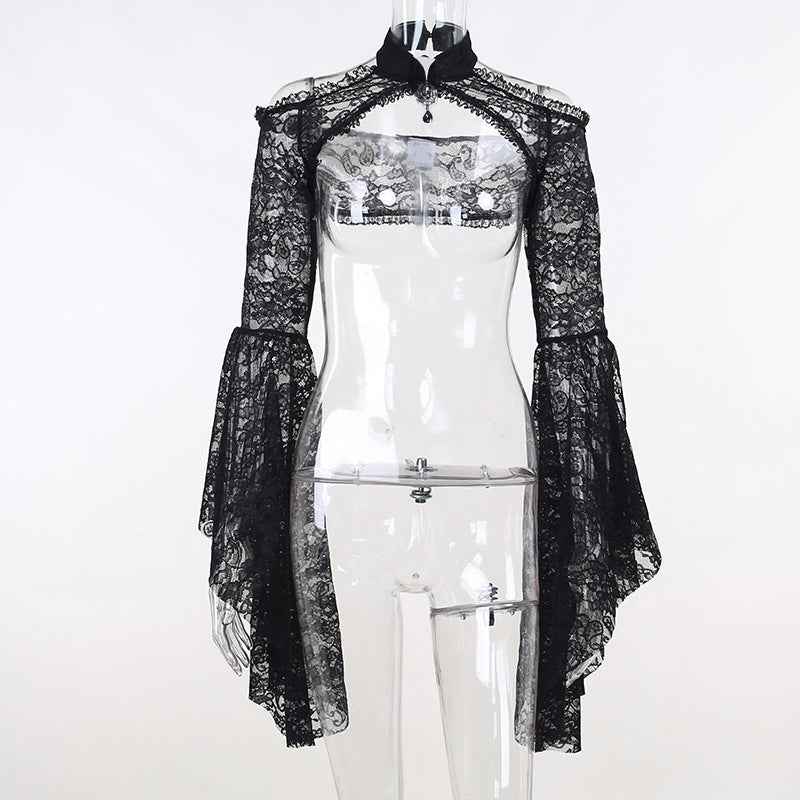 Gothic Classic Lace Flare Sleeve Blouse Y2K Rave