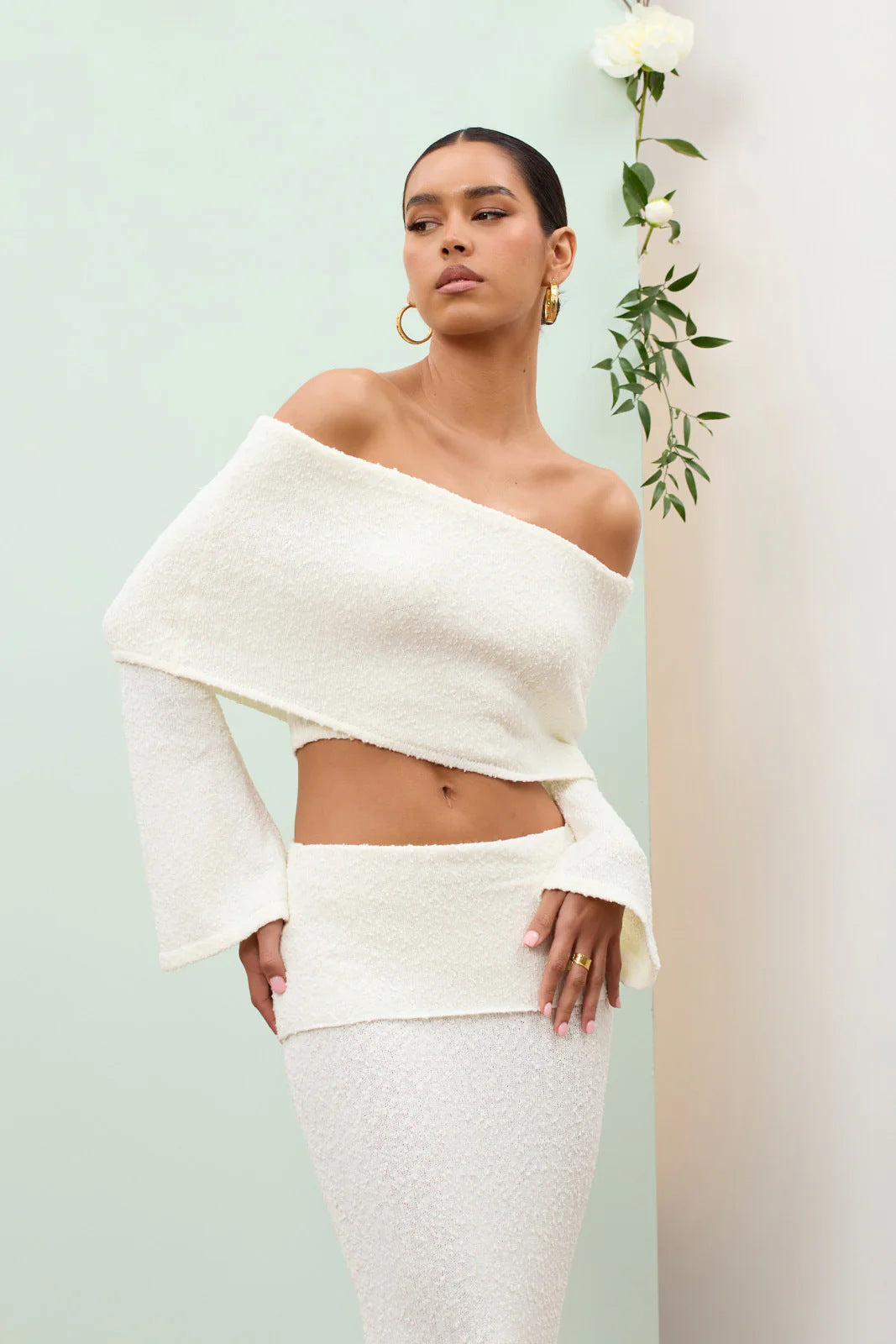Women's Off Shoulder Long Sleeve Skirt Set Two Piece MUNSIEUR