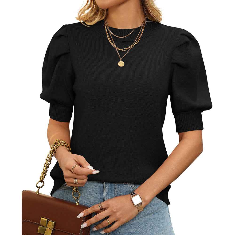 Puff Sleeve Sweater Solid Color