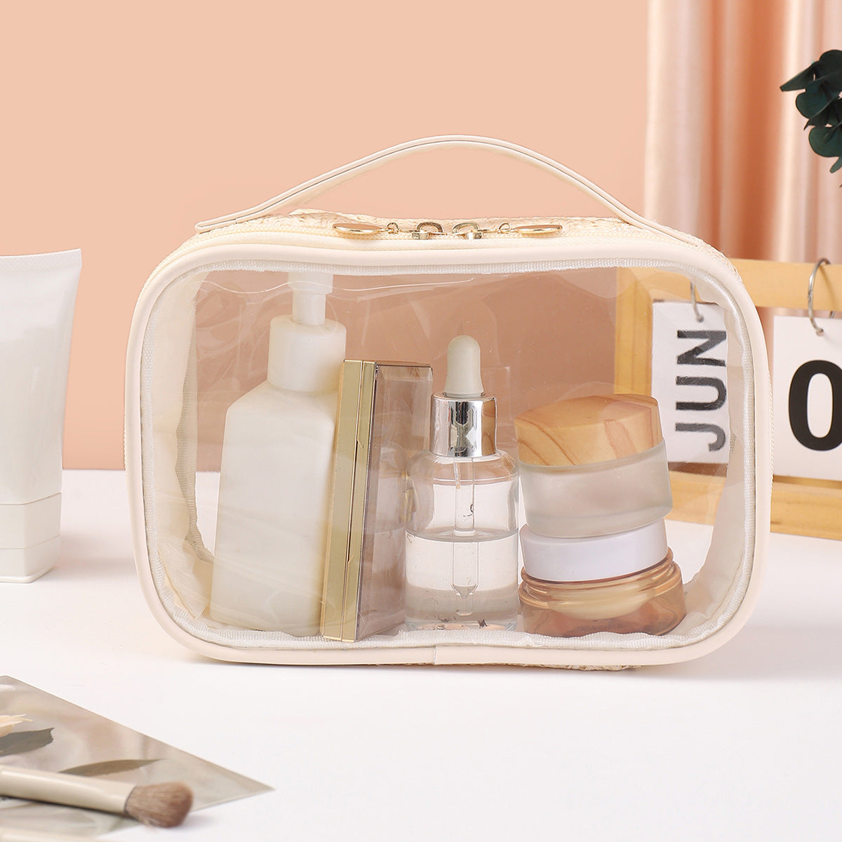 Ladies woven tote cosmetic bags, lightweight makeup bags,Business trip Transparent toiletries bag, Cosmetics storage bag, Transparent Cosmetic Bag,