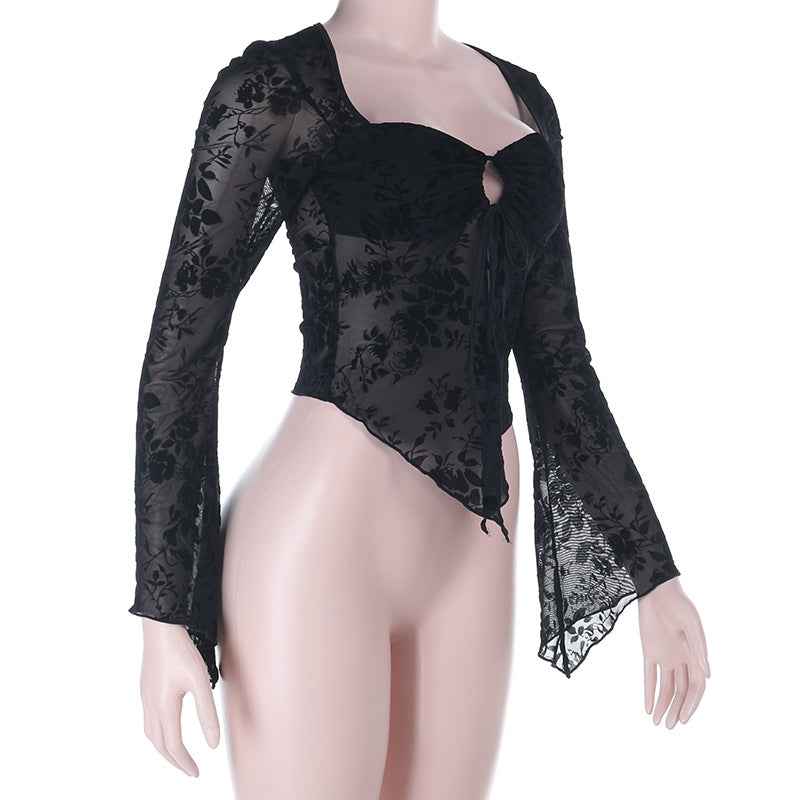 Dark Mesh Velvet Blouse for Women