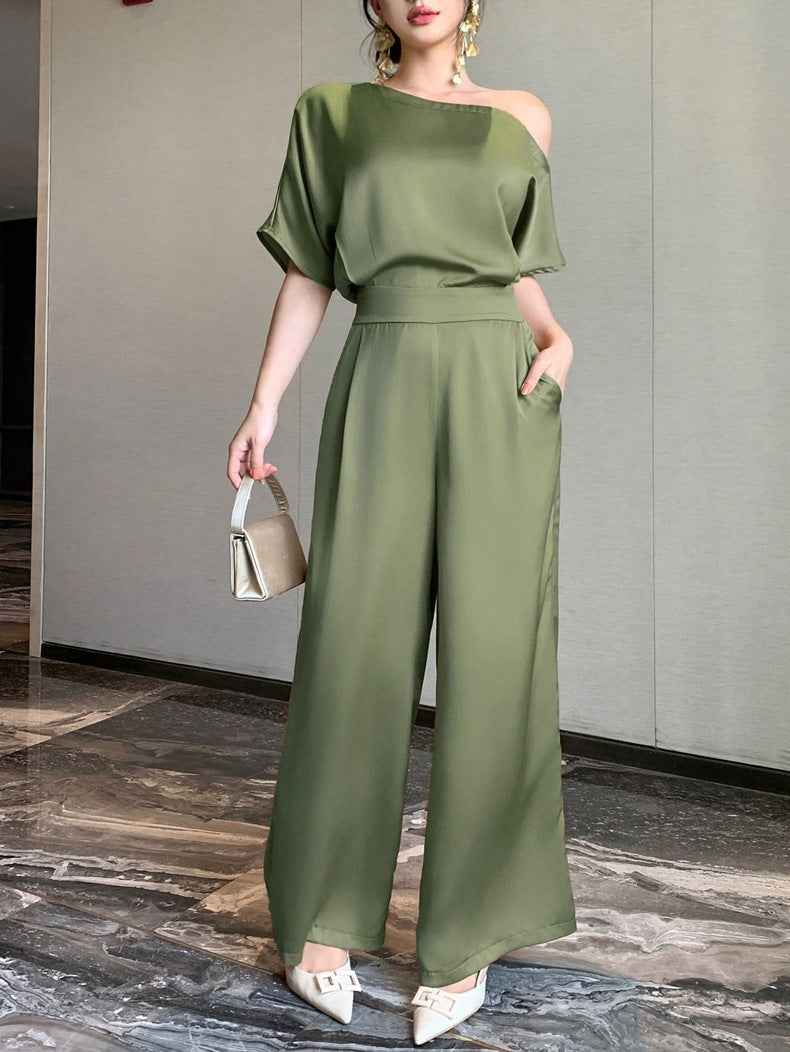 Satin Jumpsuit for Women Elegant Asymmetric