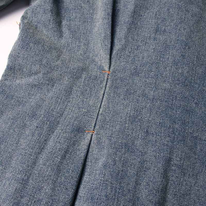 Denim Trench Coat Polo Collar Jacket
