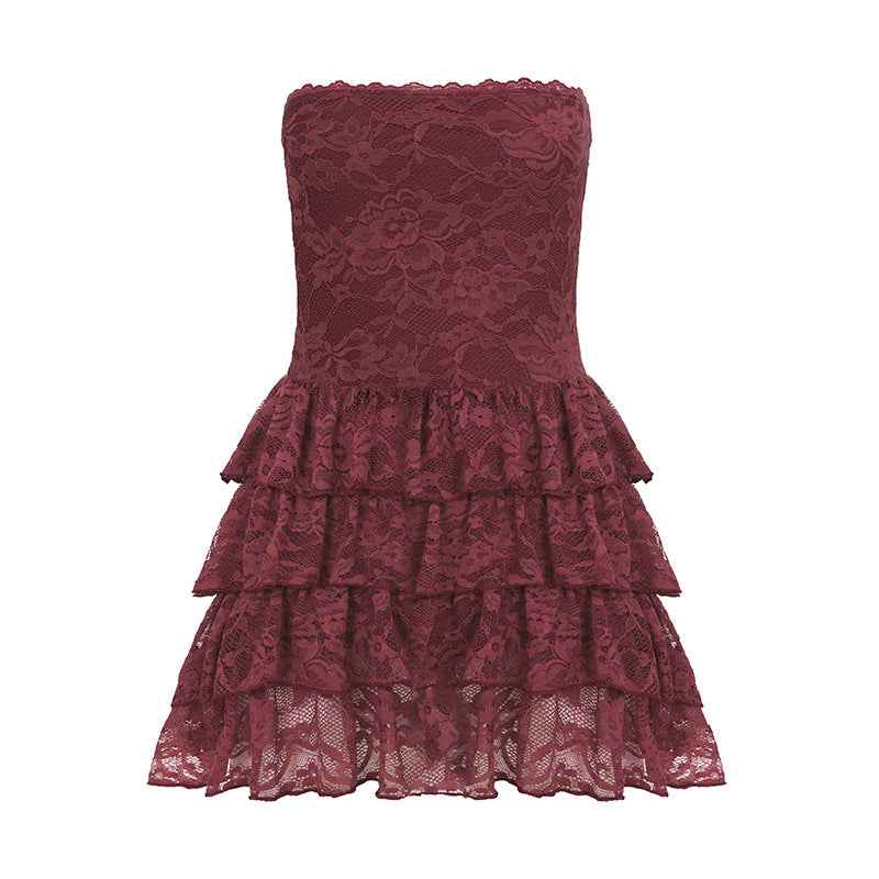 Lace Stitching Puffy Tiered Dress Summer Set