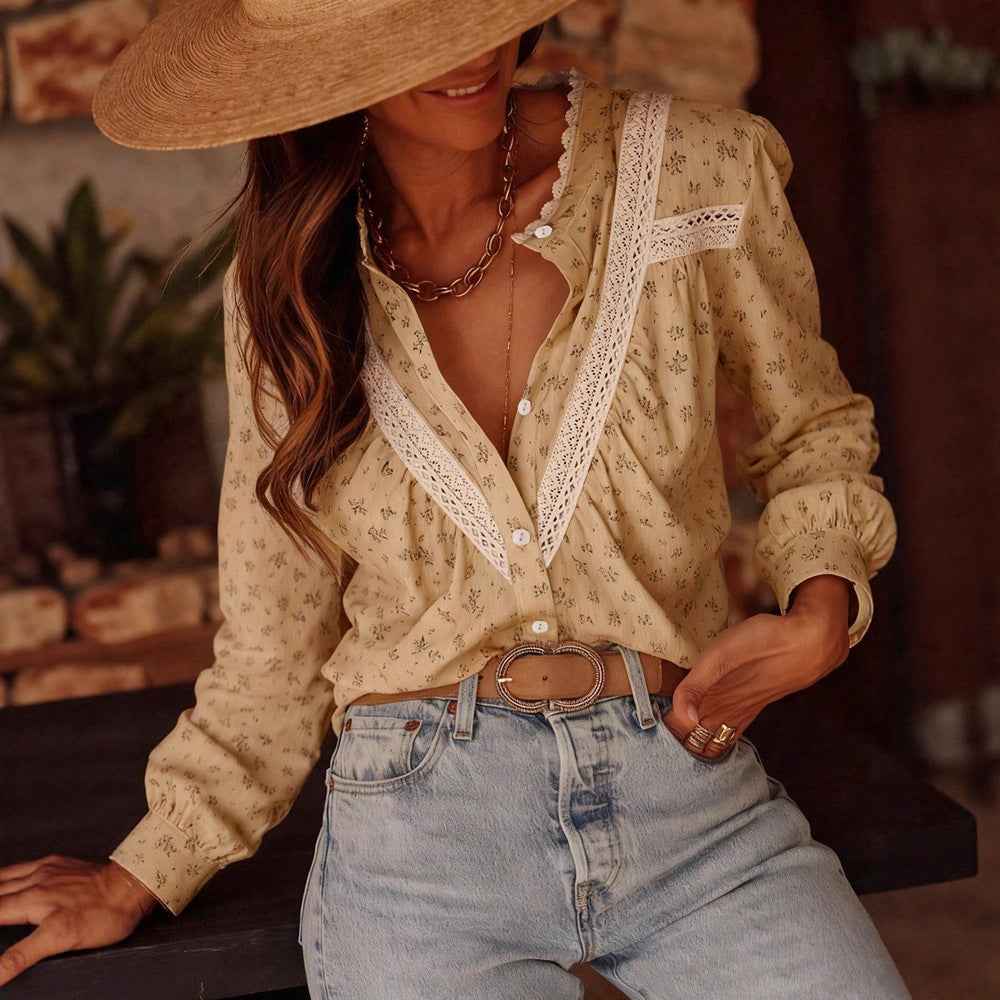 Lace Stitching Casual Blouse