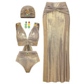 Colorful Crystals Decorative V neck High Waist Bikini Swimsuit Women