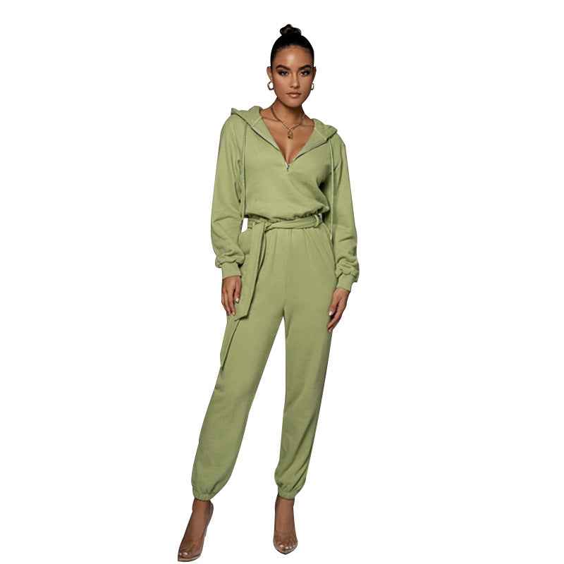 Half Open Collar Urban Casual Women's Jumpsuit