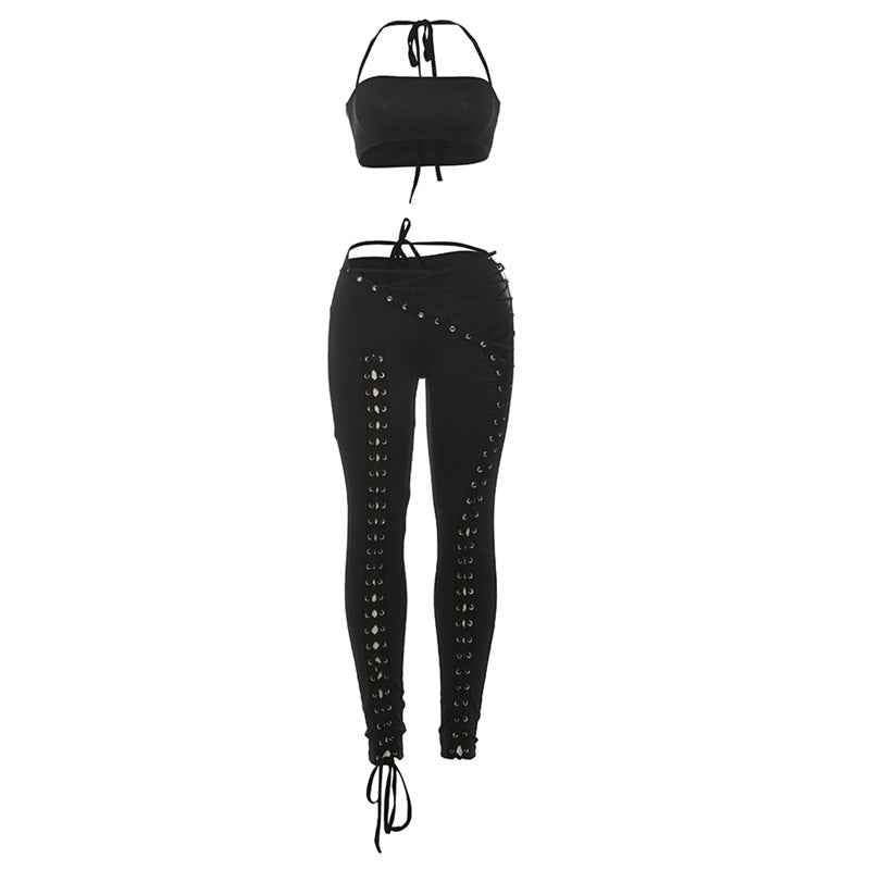 Street Lace up Jumpsuit Two Piece Set