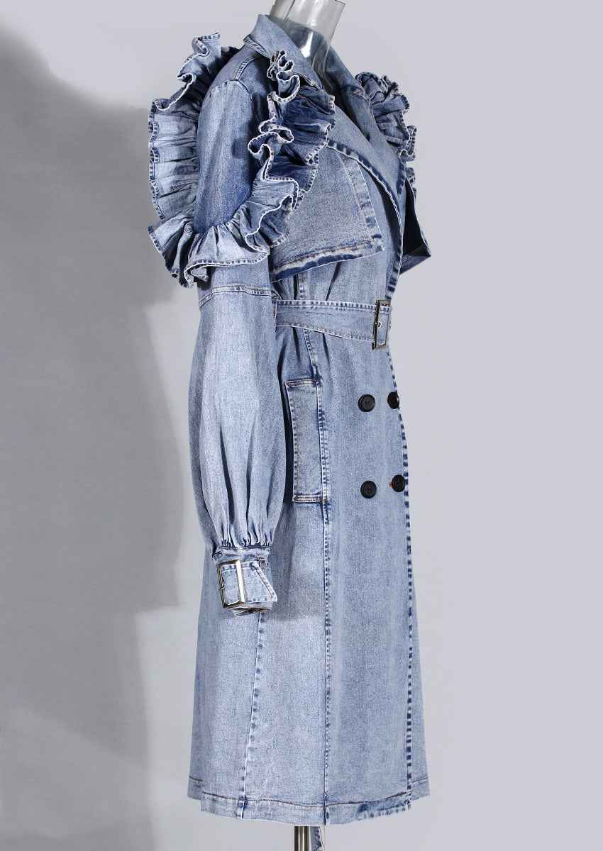 Denim Windbreaker Lotus Leaf Jacket