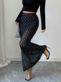 Sequined Double-Layer Mesh High Waist Figure Flattering Sheath Slimming Vacation Date Skirt