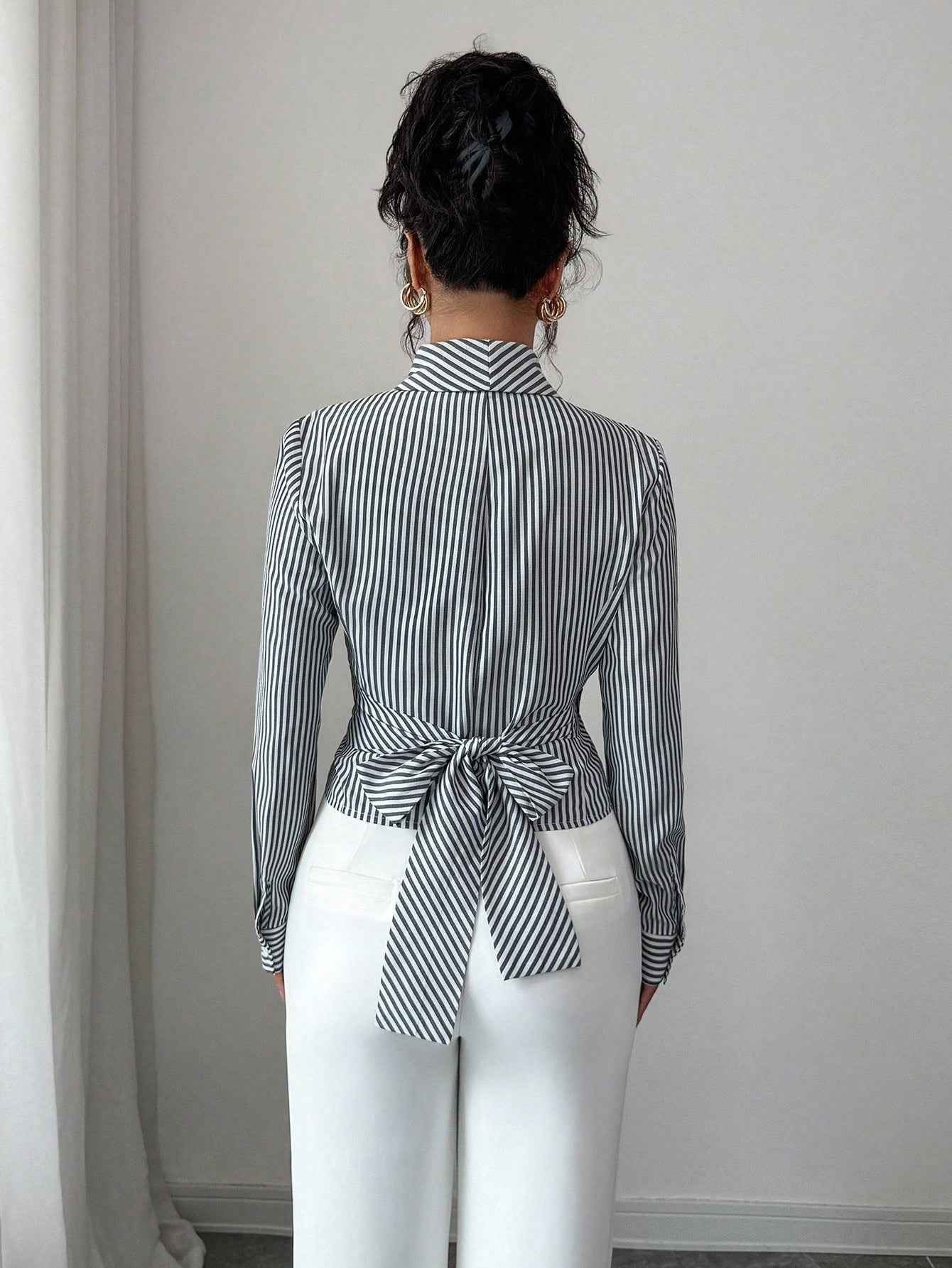 Irregular Asymmetric Metal Special Shaped Button Blouse