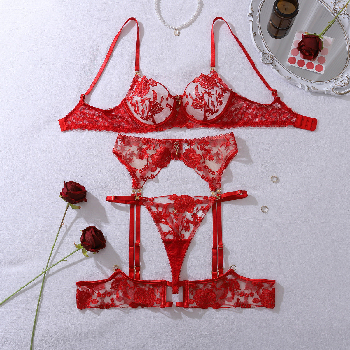 Rose Embroidered Lingerie