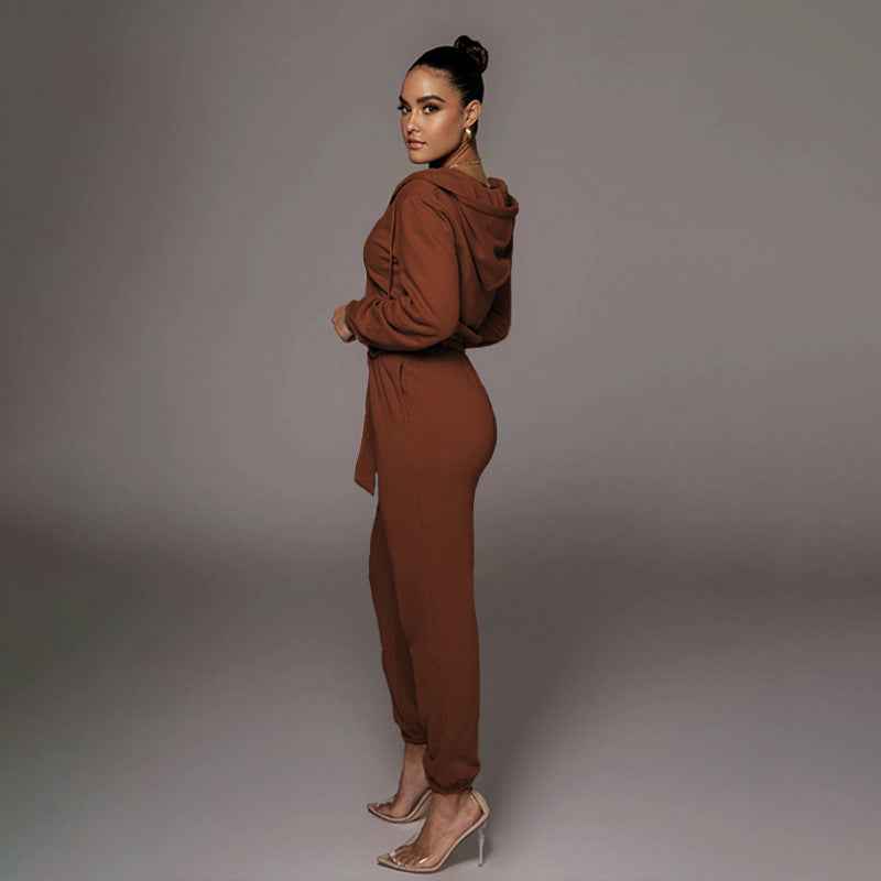 Half Open Collar Urban Casual Women's Jumpsuit
