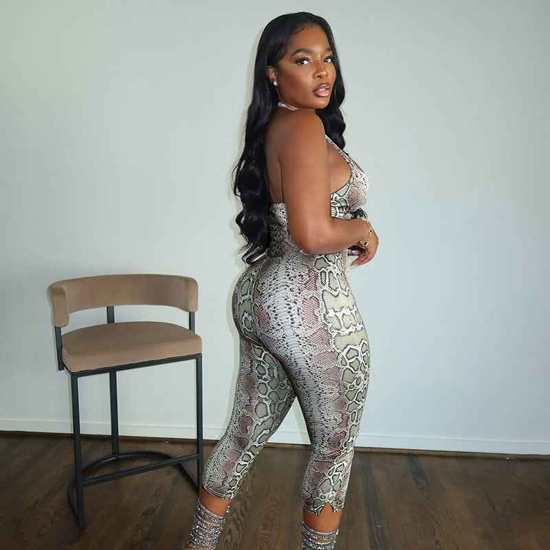 Snake Print Sling Slim Fit Jumpsuit