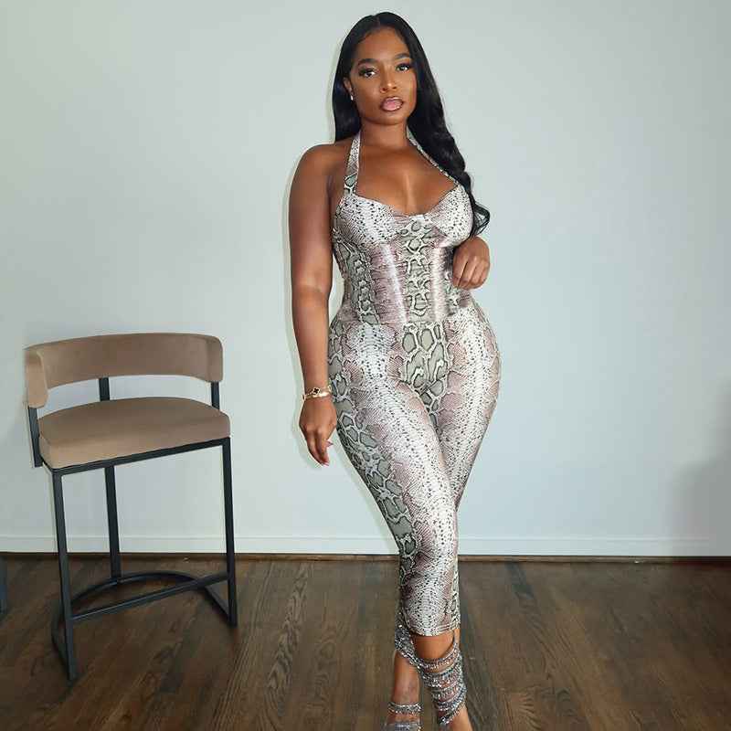 Snake Print Sling Slim Fit Jumpsuit