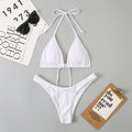Women Split Sexy Double Sided Triangle Lace Up Bikini Beach Swimwear