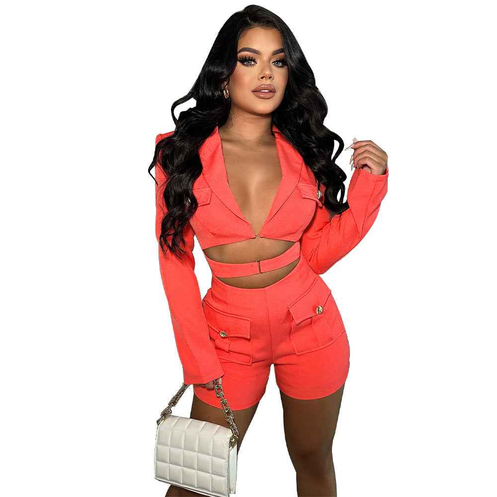 Deep V Plunge Solid Color Romper