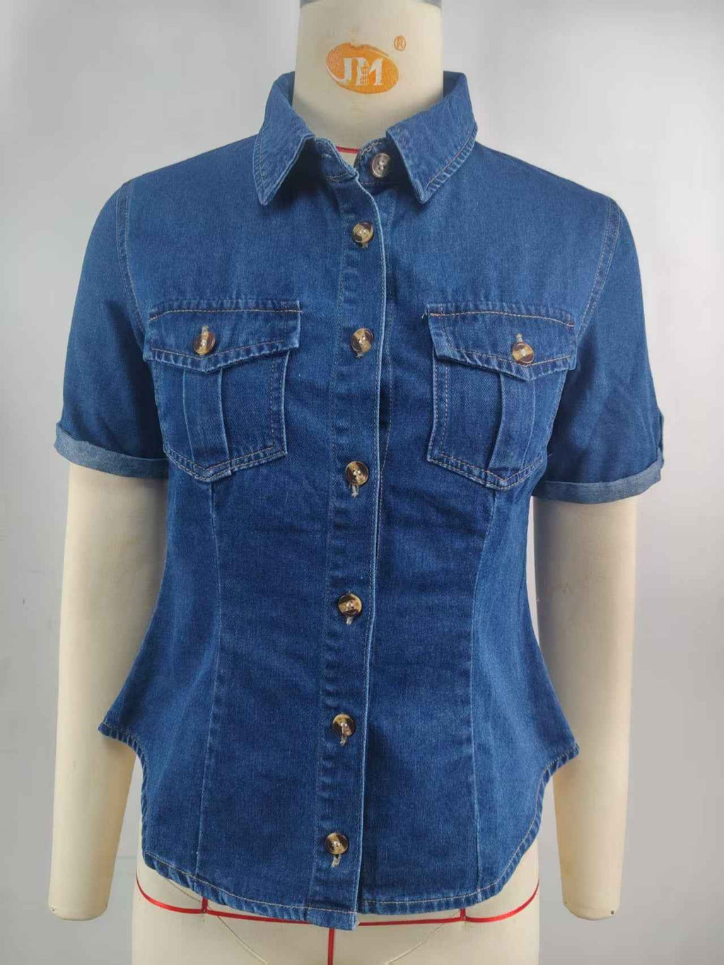 Washed Denim Collared Blouse for Women