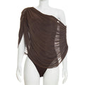 Pleated Sloping Shoulder Women's Elegant Bodysuit