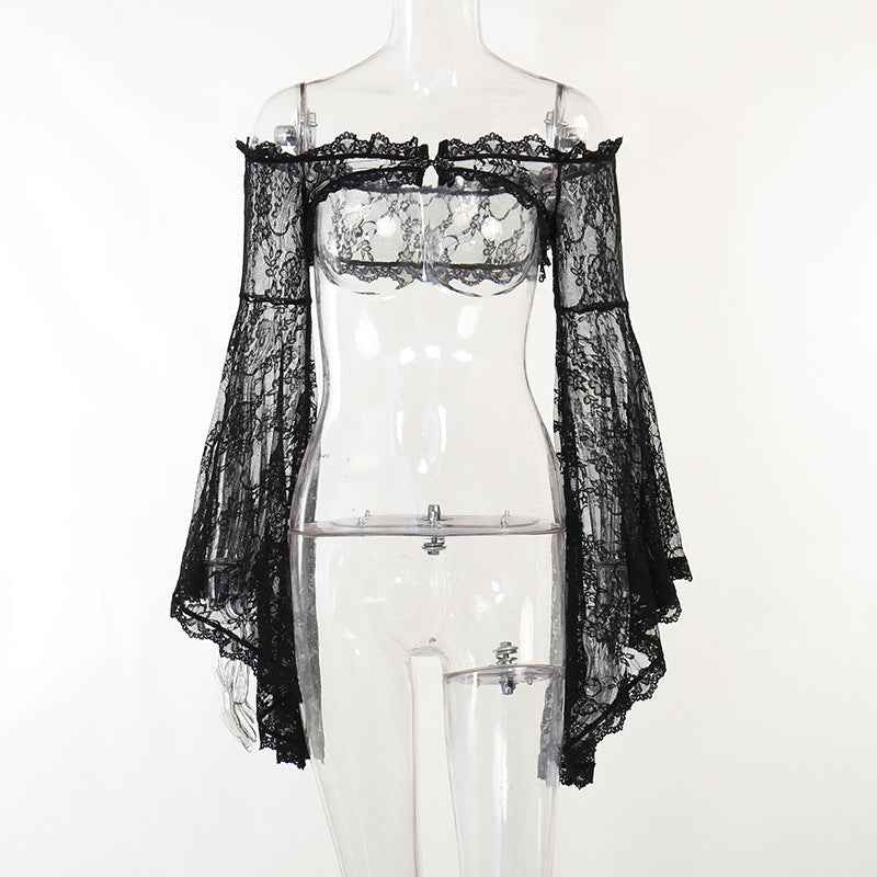 Gothic Classic Lace Flare Sleeve Blouse Y2K Rave